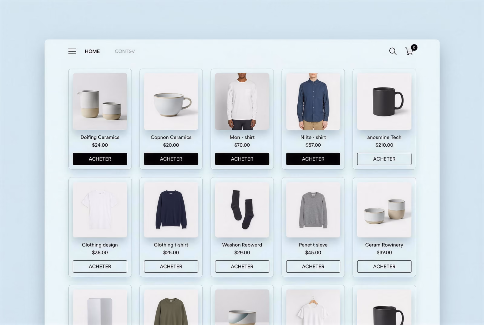 Site de la boutique Comptoir Moderne : vitrine e-commerce épurée